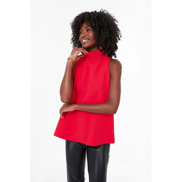 Tuckernuck Tops - Tuckernuck Poppy Red Med Mason Top Ruffle Collar Mod 60s Style Bow NWT *Read*